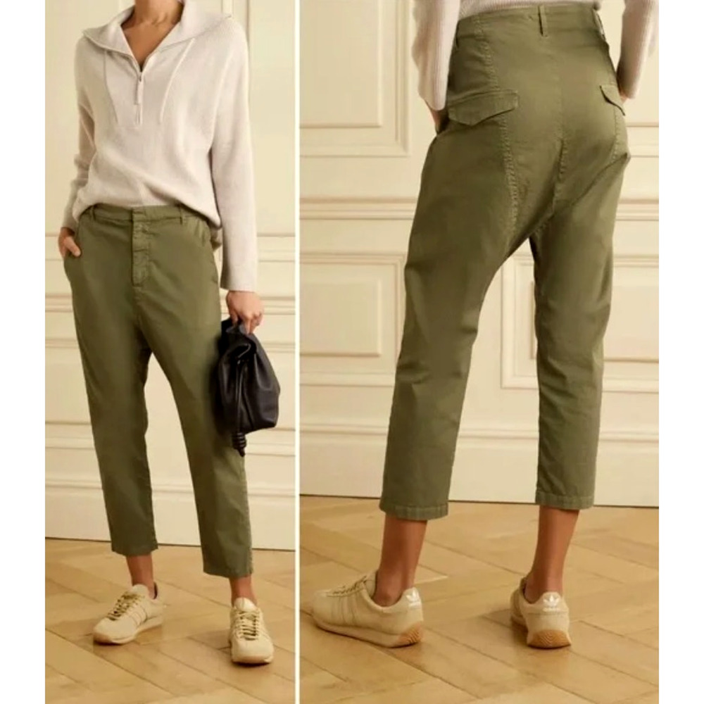 Nili Lotan 2 Slouchy Paris Pants Cotton Drop Crotch $345 Cropped Camo Army Green - Picture 7 of 8